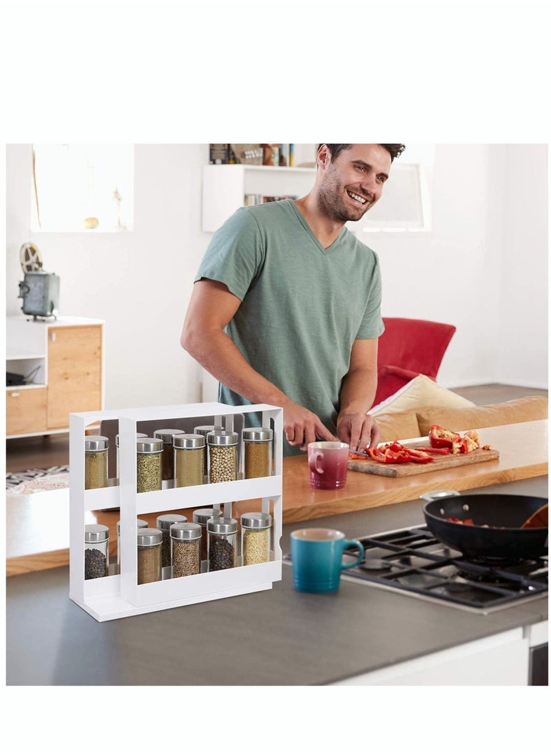 Rotating Spice Rack Plastic Seasoning Rack Storage 2 Tier Pull Out Kitchen  Organiser Slide Salt Bottle Box Holder Shelf Counter Spice Stand