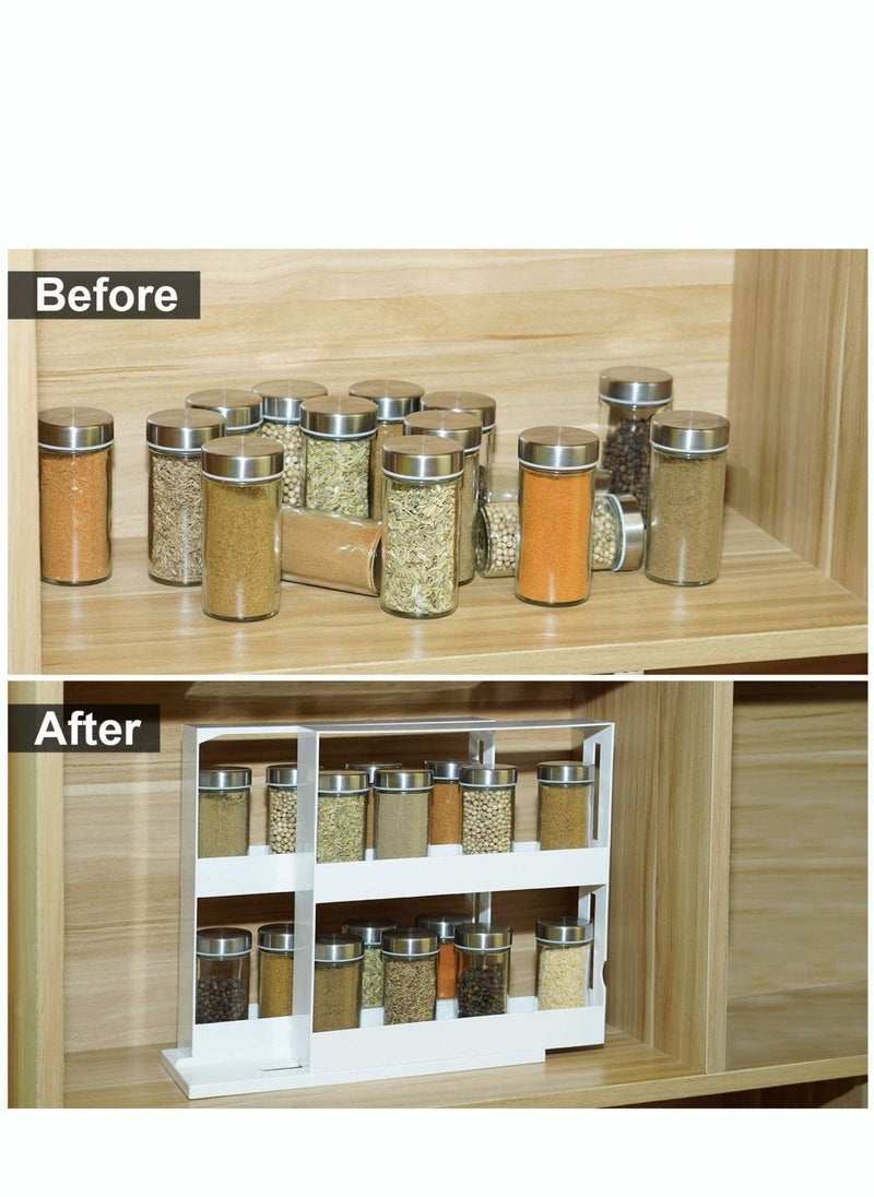 Rotating Spice Rack Plastic Seasoning Rack Storage 2 Tier Pull Out Kitchen  Organiser Slide Salt Bottle Box Holder Shelf Counter Spice Stand