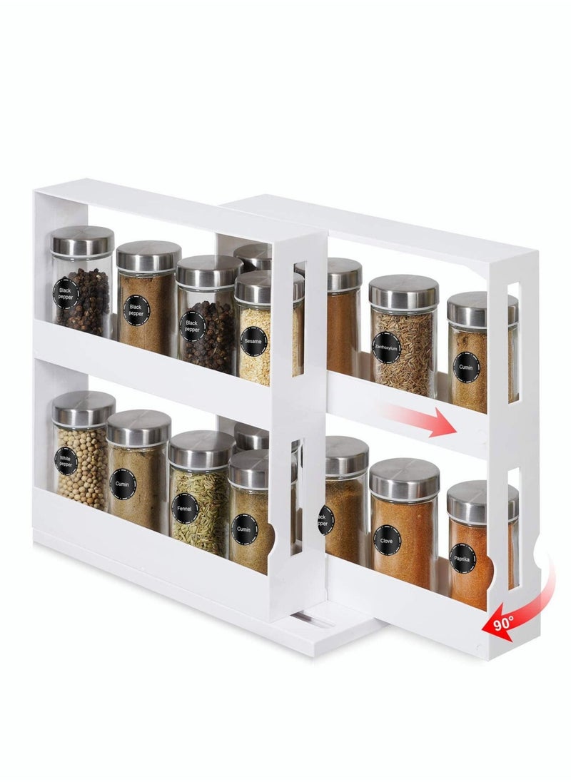 Rotating Spice Rack Plastic Seasoning Rack Storage 2 Tier Pull Out Kitchen  Organiser Slide Salt Bottle Box Holder Shelf Counter Spice Stand