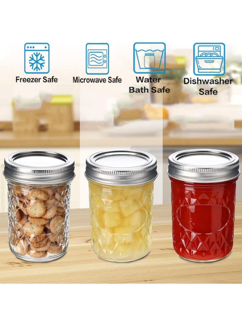 Tycom Mason Jars 12-Pack Quilted Glass Jars with Lid and Seal Bands Airtight Container for Pickling Canning Candles 12 Pieces Transparent.