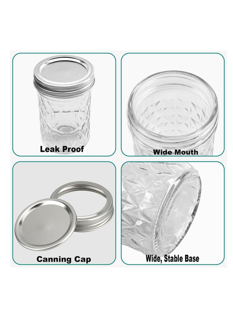 Tycom Mason Jars 12-Pack Quilted Glass Jars with Lid and Seal Bands Airtight Container for Pickling Canning Candles 12 Pieces Transparent.