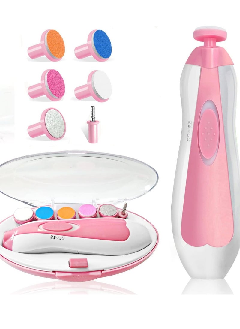 Electric Baby Nail File | Safe 6-in-1 Baby Nail Clipper for Kids and Newborns | Gentle and Portable Nail Trimmer | PVC Plastic Baby Nail Clipper with Blunt Rounded Tips | Quiet, Battery Operated Nail File for Infants