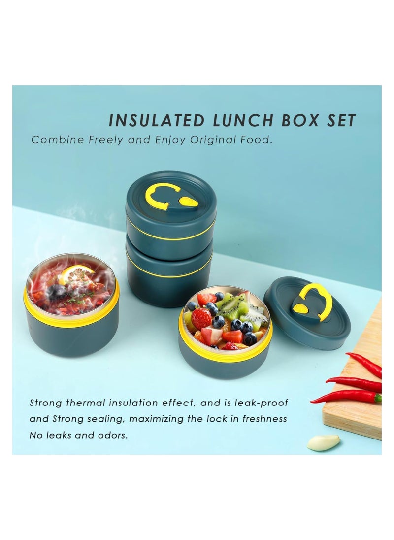 3 Tier Portable Insulated Lunch Containers with Bag, Separate Stackable Lunch Container, Leakproof Stackable Stainless Steel Food Container, for Adult Men Women Kids, Insulated Bento Boxes