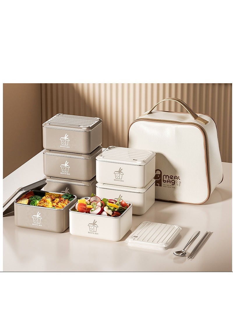 304 stainless steel, food storage box, lunch box, office lunch box suitable for microwave heating, portable and convenient lunch box set gift, multifunctional, clean, beautiful, hygienic, washable, sealed, non-taint - beige - delivery tableware + thermal bag