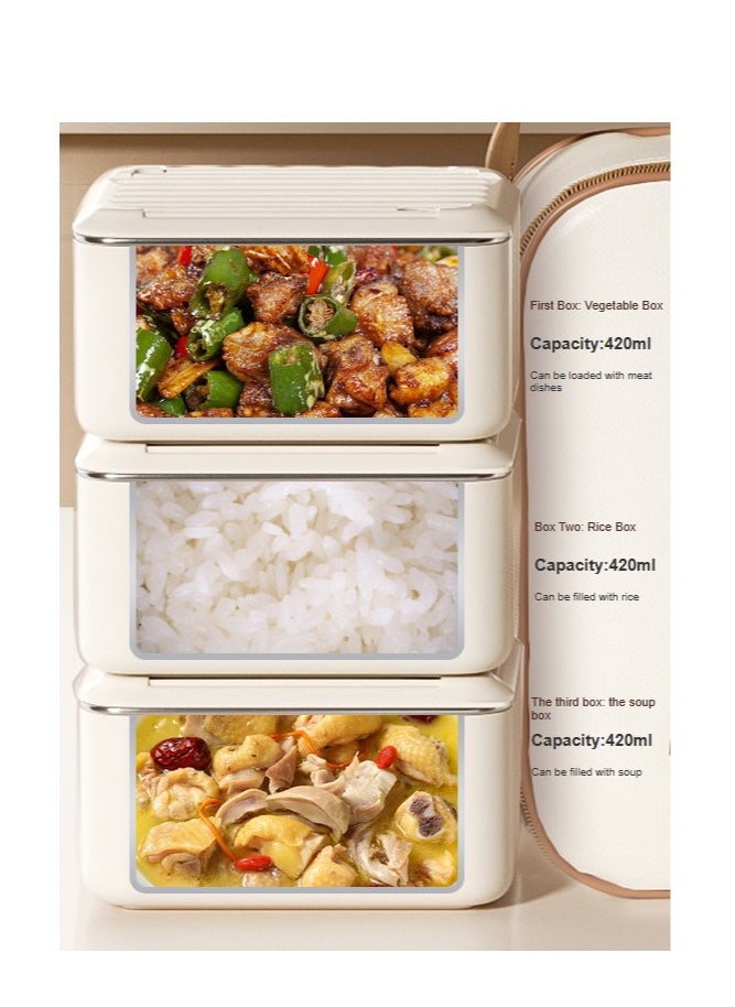 304 stainless steel, food storage box, lunch box, office lunch box suitable for microwave heating, portable and convenient lunch box set gift, multifunctional, clean, beautiful, hygienic, washable, sealed, non-taint - beige - delivery tableware + thermal bag