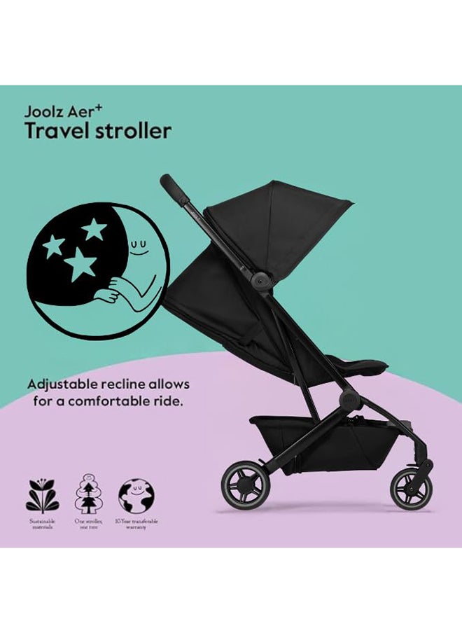 AER+ Lightweight And Compact Travel Stroller, Up to 50 lb), XXL Sun Hood, Space Black