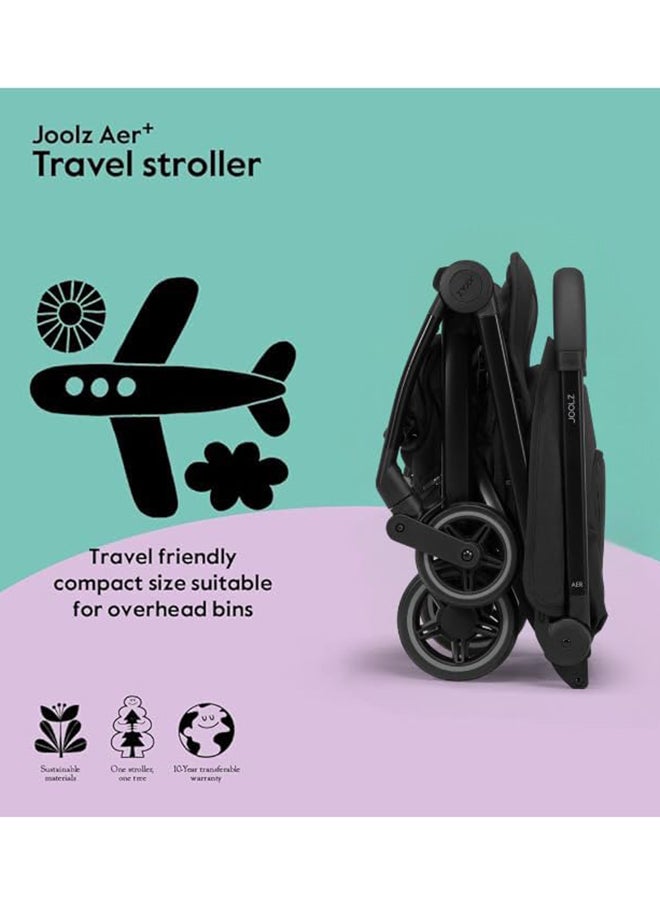 AER+ Lightweight And Compact Travel Stroller, Up to 50 lb), XXL Sun Hood, Space Black