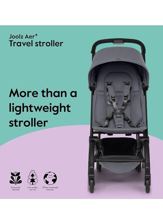 AER+ Lightweight And Compact Travel Stroller, Up to 50 lb, XXL Sun Hood - Stone Grey