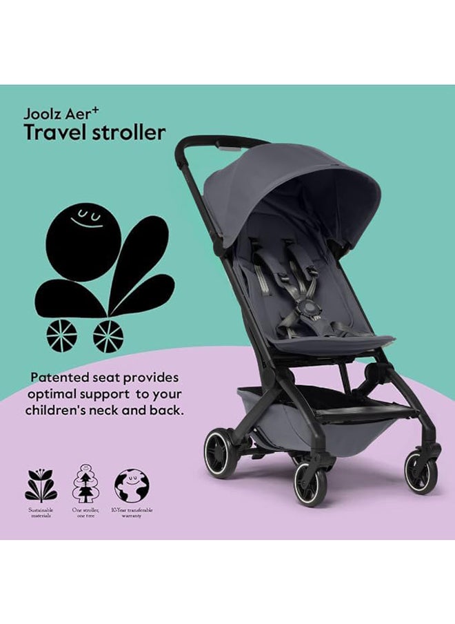 AER+ Lightweight And Compact Travel Stroller, Up to 50 lb, XXL Sun Hood - Stone Grey