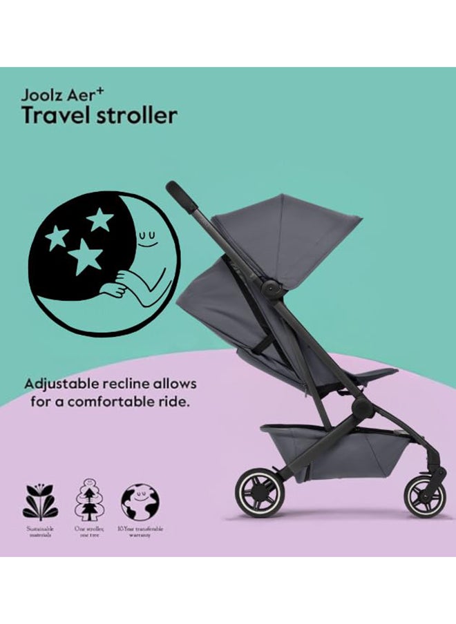 AER+ Lightweight And Compact Travel Stroller, Up to 50 lb, XXL Sun Hood - Stone Grey