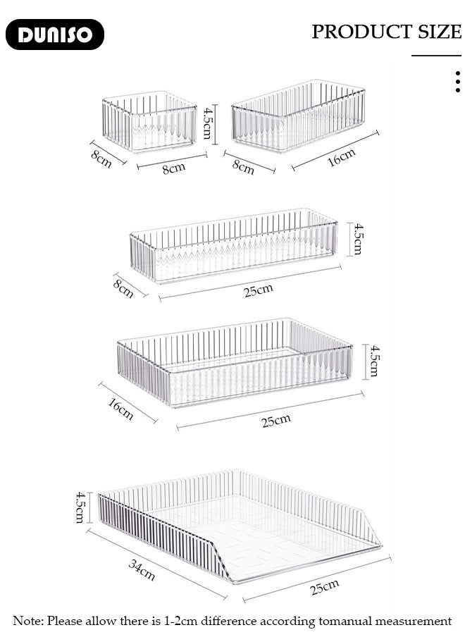 10 PCS Clear Plastic Drawer Organizer Set, 4 Sizes Desk Drawer Divider Organizers and Storage Bins for Makeup, Jewelry, Bathroom and Vanity Drawer Organizer Trays for Kitchen, Bedroom, Office