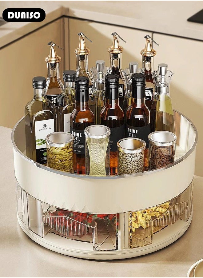 Lazy Susan Organizer Turntable Spice Rack, 2 Tier Clear Rotating Turntable Organizer with Divider drawers, 360° Rotating Storage Rack,Rotating Lazy Susan Turntable for Fridge, Pantry, Cabinet, Table, Makeup, Bathroom