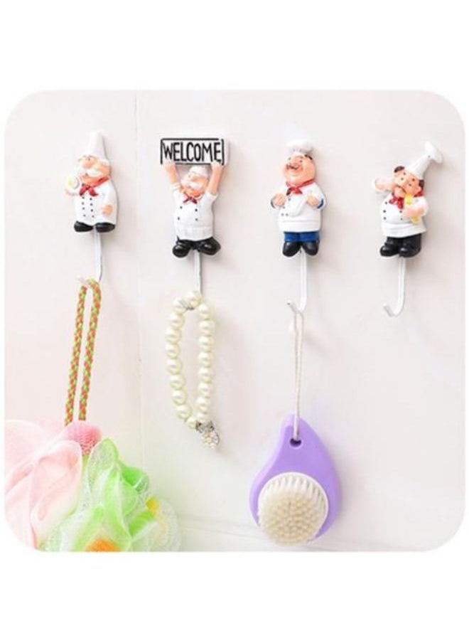 4-Piece Cartoon Shape Hooks For Utensils Multicolour 5centimeter