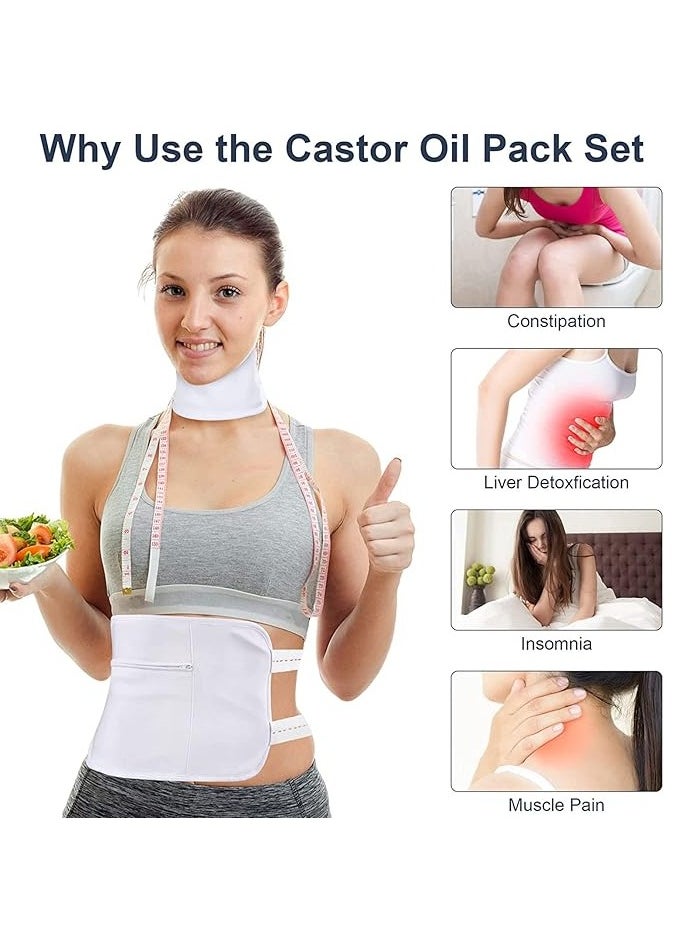 ALIVER Castor Oil Wrap Pack White (Oil Included), Reusable Castor Oil Pack Kit Bamboo Cotton Castor Oil Pack Wrap for Neck Relaxation, Constipation, Insomnia, Muscle Pain