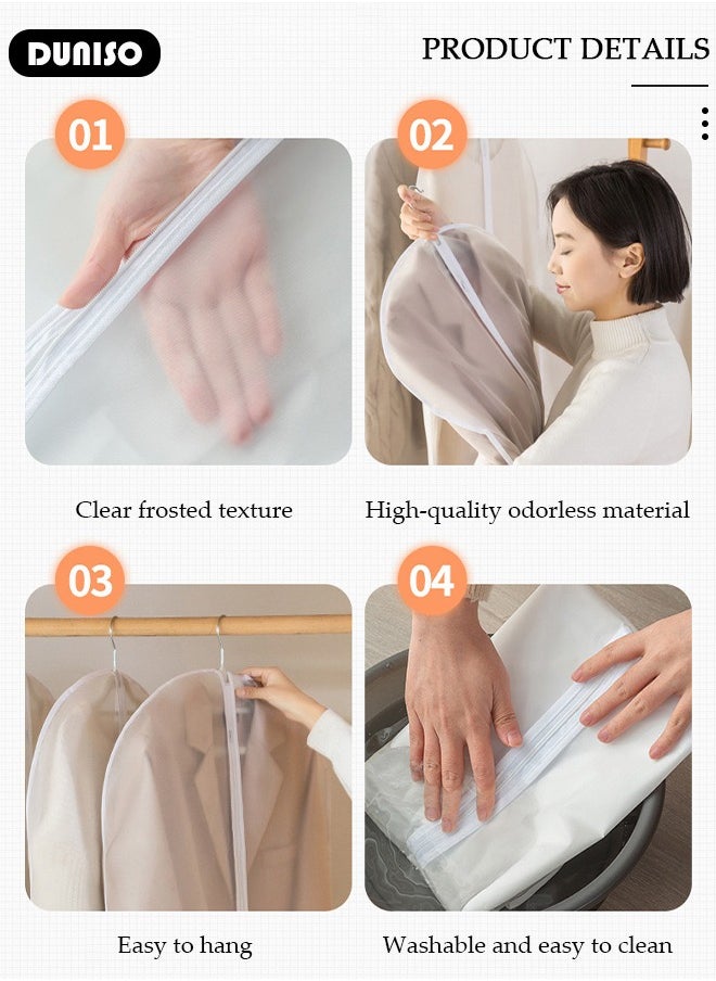 10 Pack Clear Garment Bags for Hanging Clothes with Full Zipper, Dust Proof Hanging Clothes Storage Bag Travel Hanging Garment Bags for Closet Storage, Suit Bags for Closet Storage and Travel 60*140cm