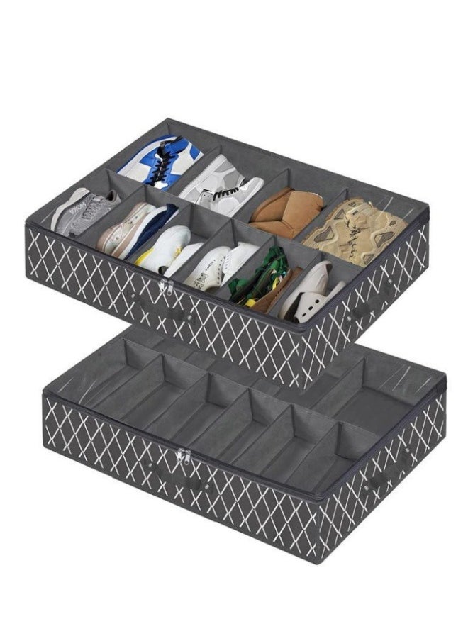 2-piece Underbed Large Capacity Shoe Storage And Organizing Bag Foldable Non-woven Plaid Storage And Organizing Bag