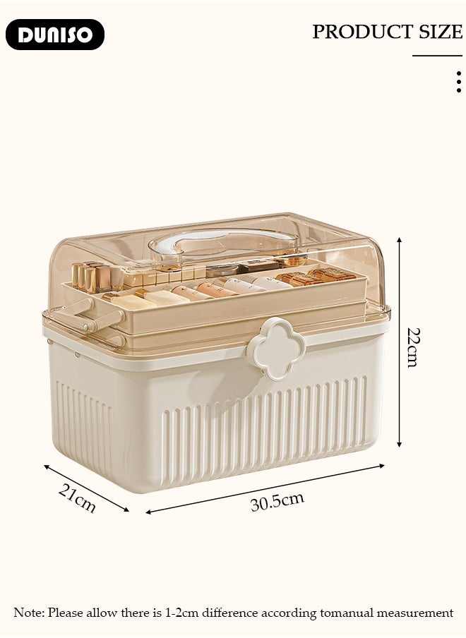 Makeup Storage Organizer,Hair Accessories Organizer, Large Capacity Multifunctional Organizer with Transparent Visual Cover, Handle 3 Layers Portable Jewelry Storage Box Easily Organize Your Cosmetics, Jewelry Accessories