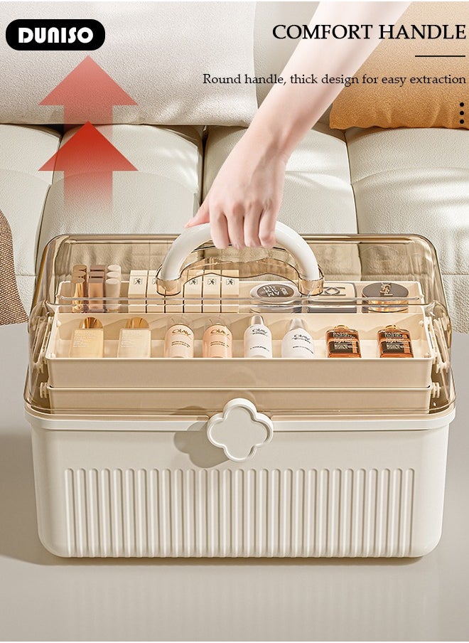 Makeup Storage Organizer,Hair Accessories Organizer, Large Capacity Multifunctional Organizer with Transparent Visual Cover, Handle 3 Layers Portable Jewelry Storage Box Easily Organize Your Cosmetics, Jewelry Accessories