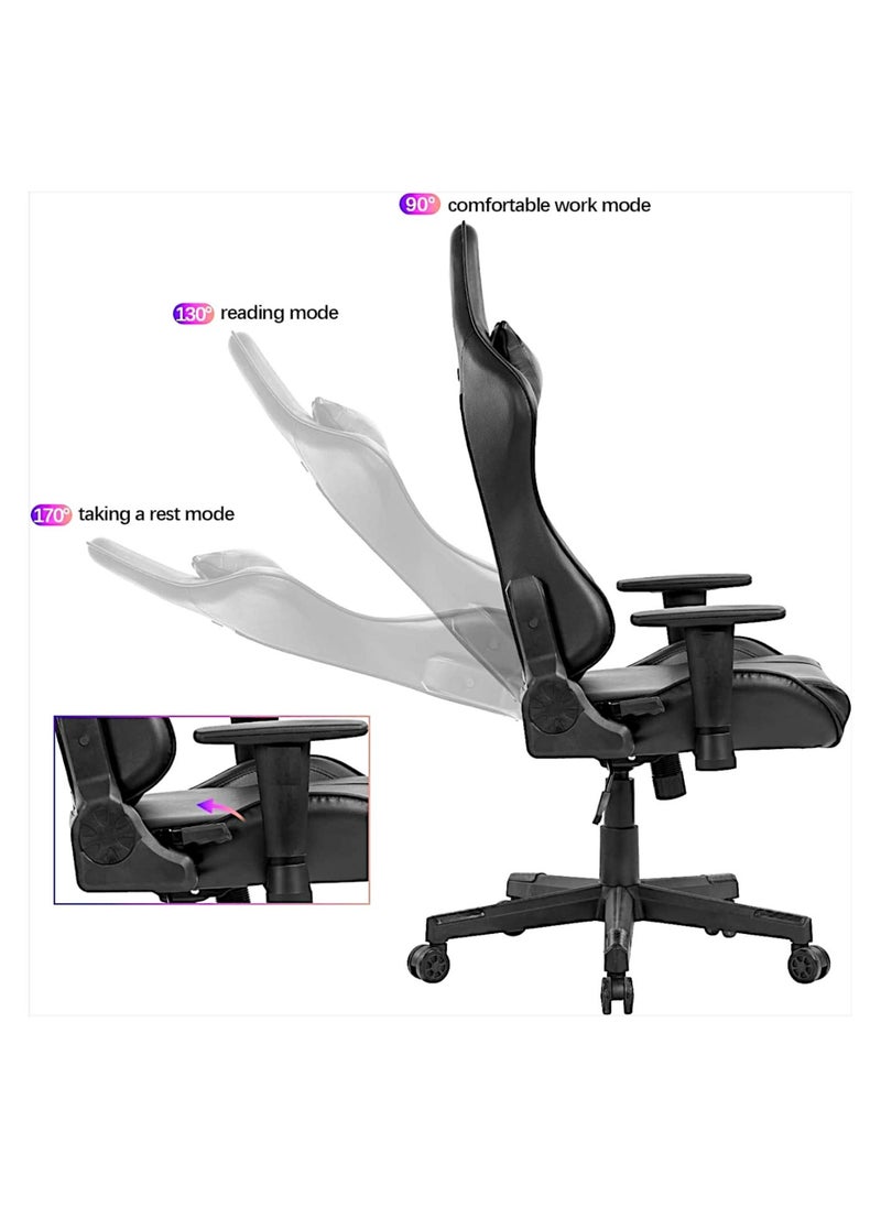 SBF Ergonomic High Back PU Leather Office Chair | Reclining Backrest up to 180° | Gaming Chair with Adjustable Height, Headrest, and Lumbar Support, Black