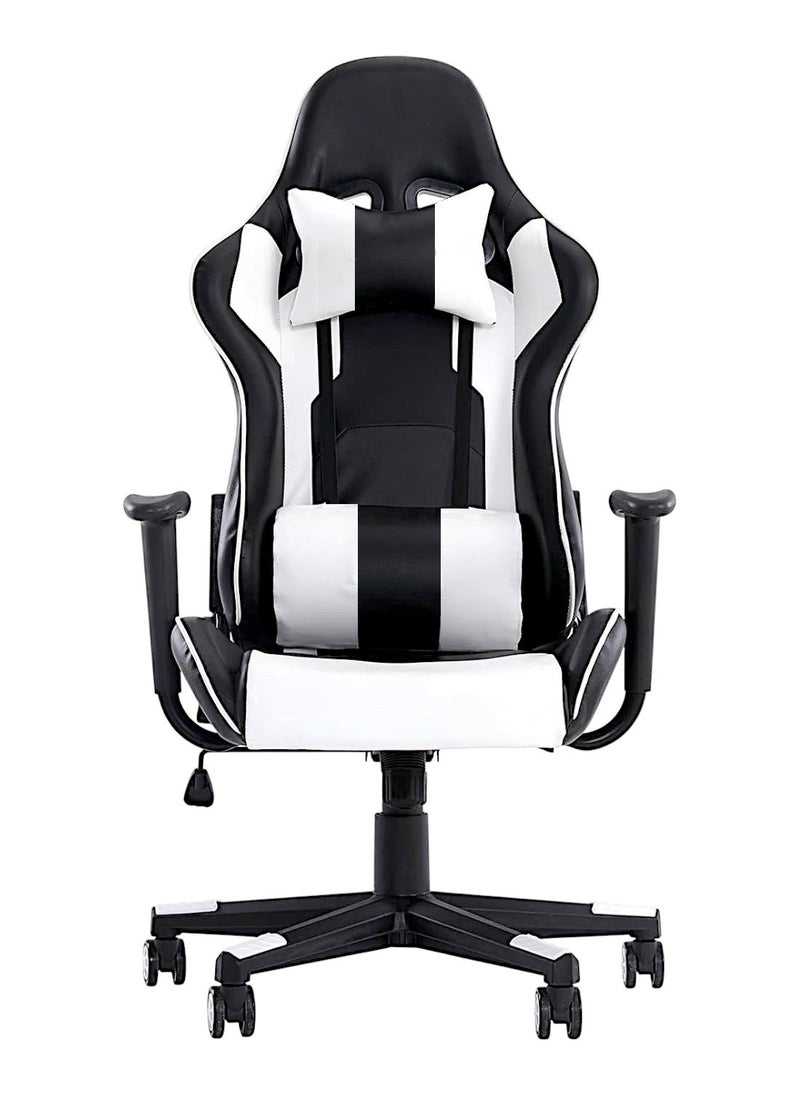 SBF Ergonomic High Back PU Leather Office Chair | Reclining Backrest up to 180° | Gaming Chair with Adjustable Height, Headrest, and Lumbar Support, White Black