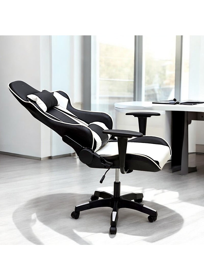 SBF Ergonomic High Back PU Leather Office Chair | Reclining Backrest up to 180° | Gaming Chair with Adjustable Height, Headrest, and Lumbar Support, White Black