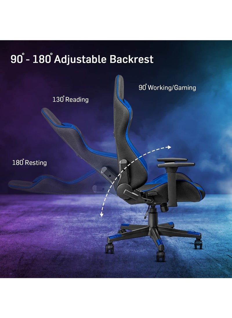 SBF Ergonomic High Back PU Leather Office Chair | Reclining Backrest up to 180° | Gaming Chair with Adjustable Height, Headrest, and Lumbar Support, Blue Black