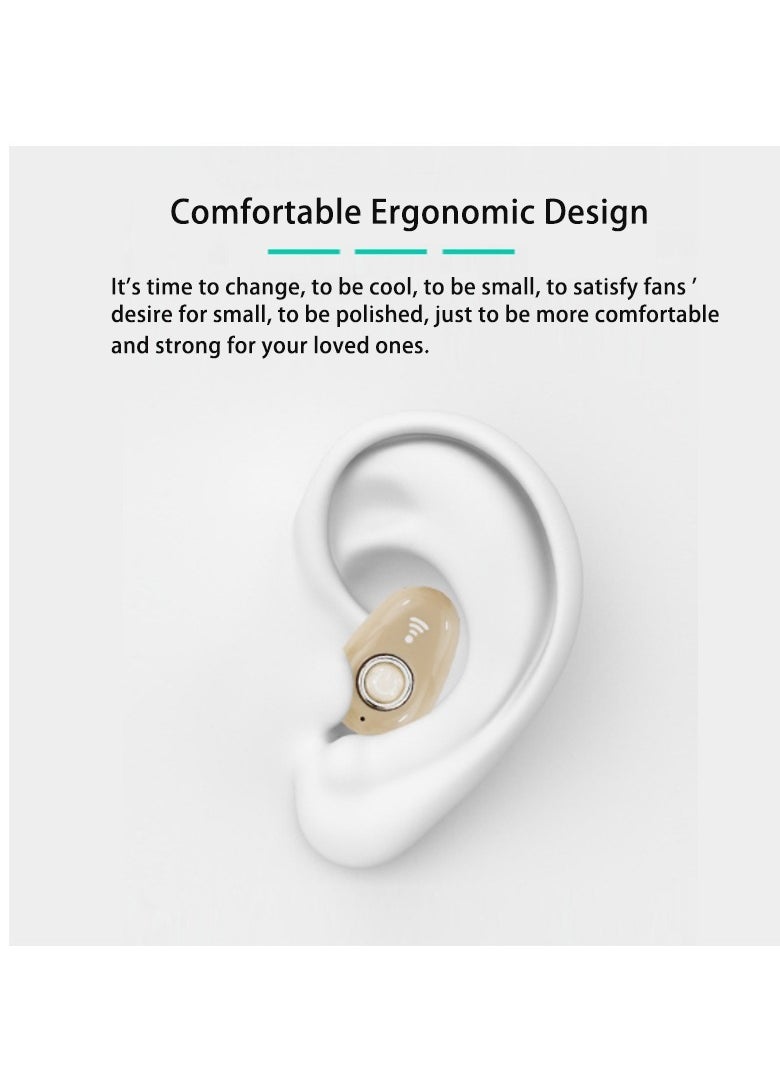 Single Wireless Earphone, Noise Cancelling Mini Bluetooth Headset, Ergonomic Design TWS Earbud With Microphone, High Quality Stereo Sound Earbud For Music, (Single Piece, Light Brown)