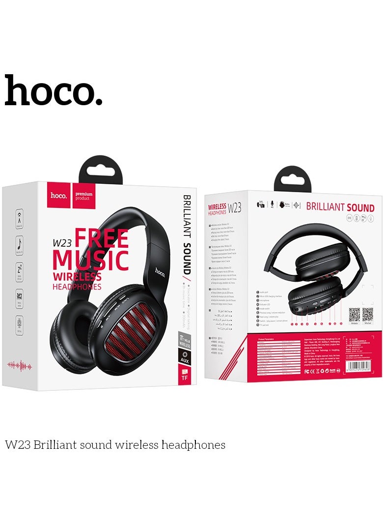 HOCO W23 Brilliant Sound Foldable Wireless and Wired Headphones with Mic Support TF Card And AUX Mode, Compatible Mobile Phones, Tablets, Laptop and Computer