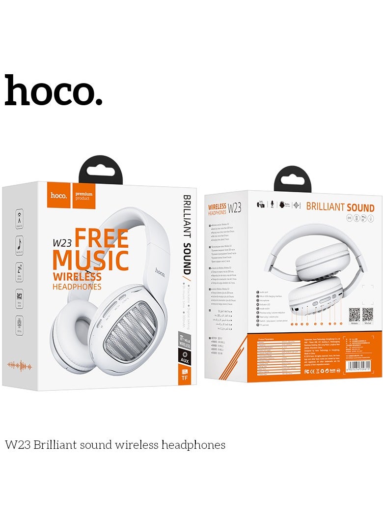 HOCO W23 Brilliant Sound Foldable Wireless and Wired Headphones with Mic Support TF Card And AUX Mode, Compatible Mobile Phones, Tablets, Laptop and Computer