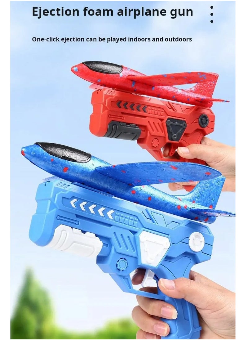 Foam Airplanes For Kids, Strong And Durable One Click Ejection Model Foam Airplane, Manuel Catapult Plane Foam Throwing Glider Toy, Airplane Launcher Toy For Boys And Girls, (Blue Gun Random)