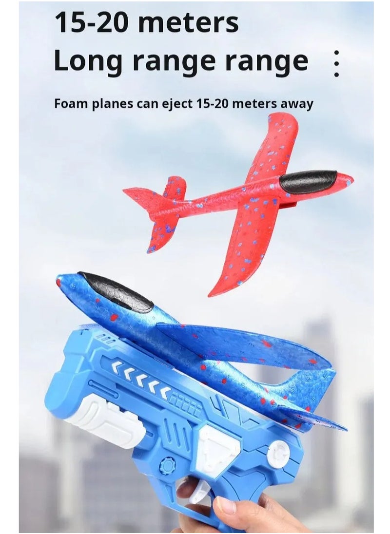 Foam Airplanes For Kids, Strong And Durable One Click Ejection Model Foam Airplane, Manuel Catapult Plane Foam Throwing Glider Toy, Airplane Launcher Toy For Boys And Girls, (Blue Gun Random)