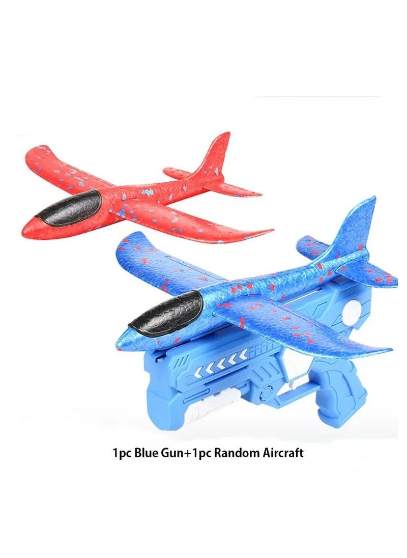 Foam Airplanes For Kids, Strong And Durable One Click Ejection Model Foam Airplane, Manuel Catapult Plane Foam Throwing Glider Toy, Airplane Launcher Toy For Boys And Girls, (Blue Gun Random)