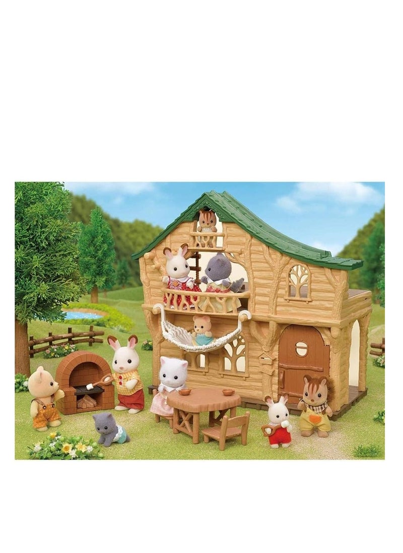 Lakeside Lodge Playset - Cozy Playhouse Set by the Water with Dolls and Furniture