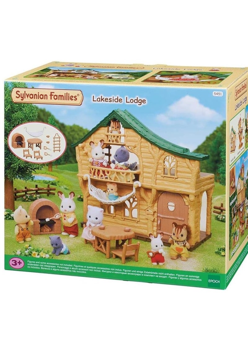 Lakeside Lodge Playset - Cozy Playhouse Set by the Water with Dolls and Furniture