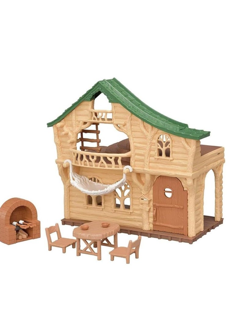 Lakeside Lodge Playset - Cozy Playhouse Set by the Water with Dolls and Furniture