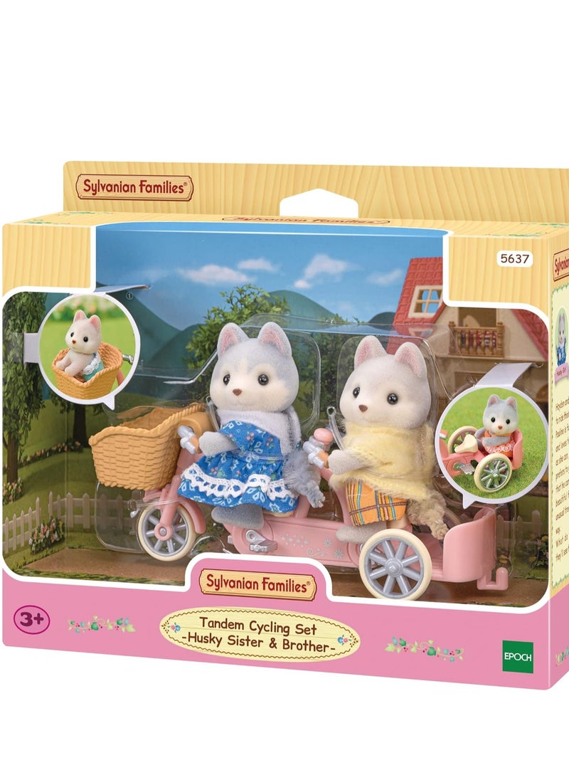 Tandem Cycling Playset - Doll Sister and Brother with Tandem Bicycle for Roleplay