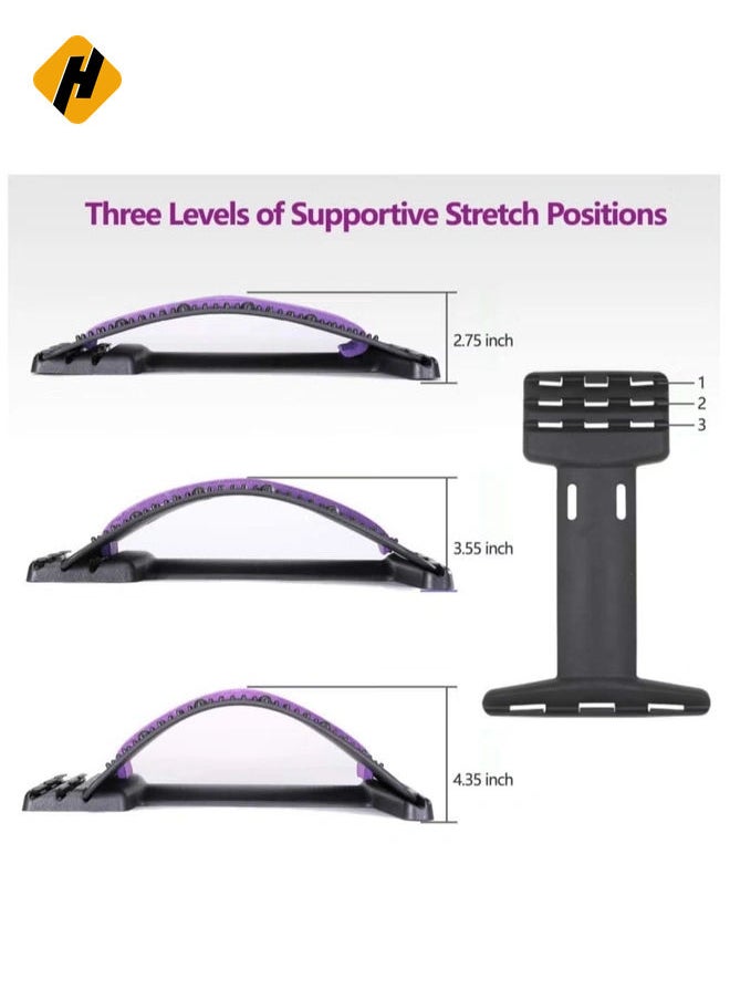 3 Heights Adjustable Back Stretcher For Pain Relief, Lower Back Stretcher With Massaging Points & Cushion Foam, Spine Deck For Office Chair