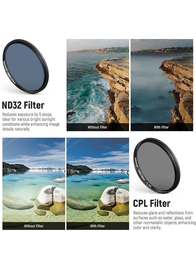 NEEWER Clip On 67mm Phone ND Filter Kit, Upgraded Lens Clip Cold Shoe Mount/Locking Knob, CPL/ND32/6 Point Star/4 Graduated Color Filter Compatible with iPhone 16 15 Pro Max Plus 14 13 Samsung S23 S24