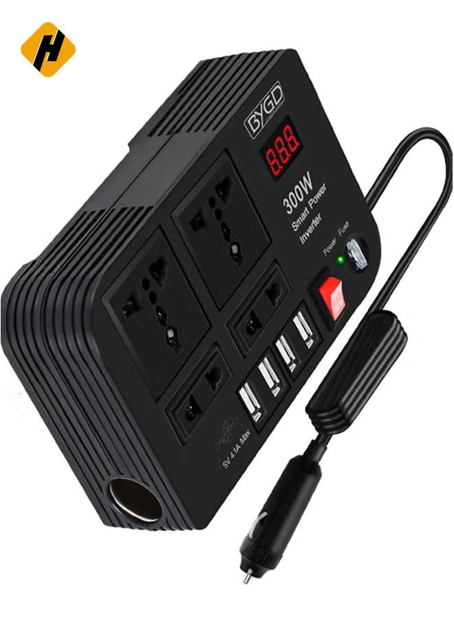 300W Car Inverter, 12V to 220V Power Converter with 4 USB Ports, Universal Socket, Notebook Charging, Car Cigarette Lighter Adapter