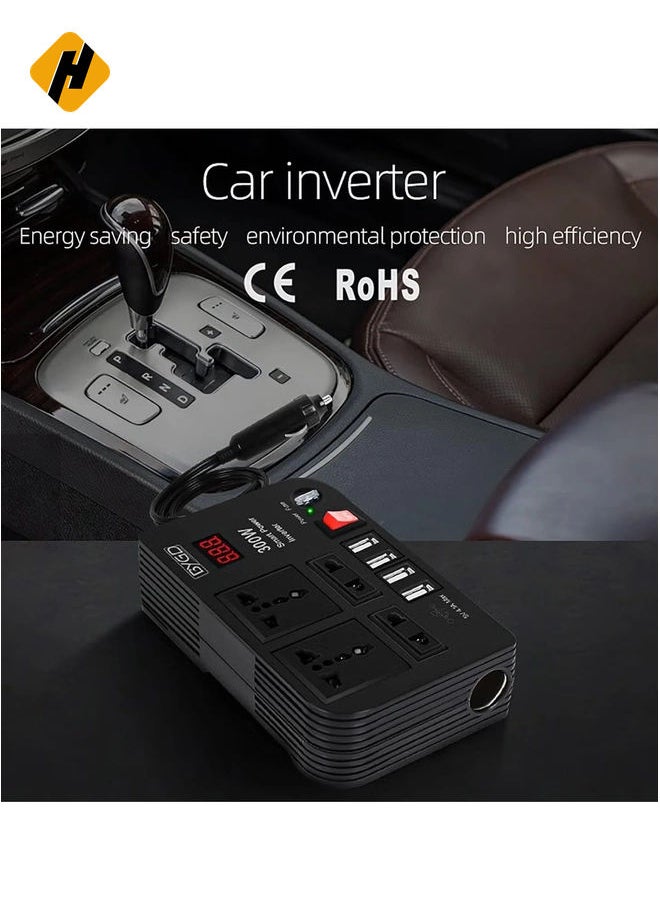 300W Car Inverter, 12V to 220V Power Converter with 4 USB Ports, Universal Socket, Notebook Charging, Car Cigarette Lighter Adapter