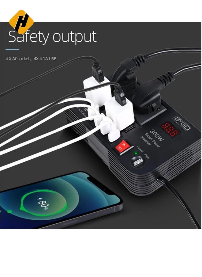 Unlock Your Power: 300W Car Inverter with 4 Fast Charging USB Ports and Dual AC Sockets—Perfect for Road Trips