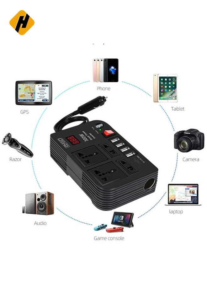 Unlock Your Power: 300W Car Inverter with 4 Fast Charging USB Ports and Dual AC Sockets—Perfect for Road Trips