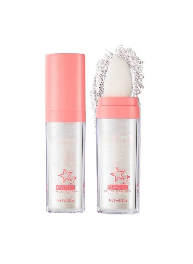 Glitter Powder Highlighter Makeup, Body Brightens The Natural Three-Dimensional Face Blusher Fairy Highlight Patting Powder. (01#White Moonbeam)