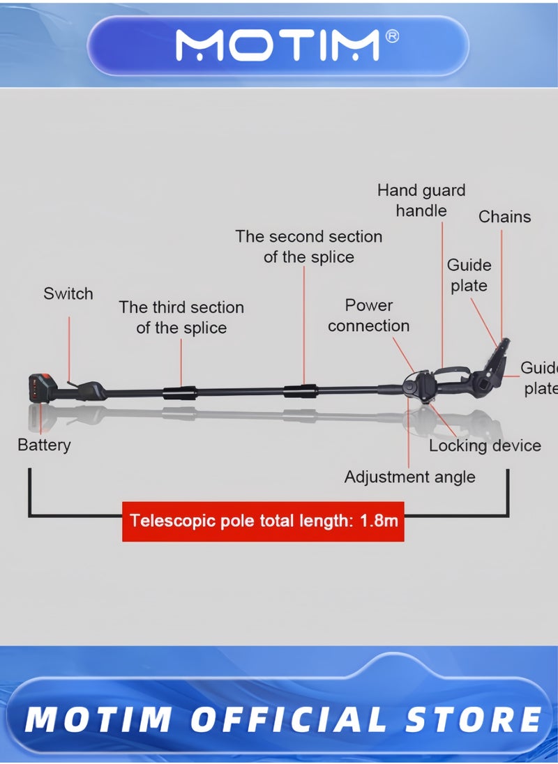 Electric High-Branch Saw Rechargeable High-Altitude Lithium Chainsaw Extension Rod High-Branch Electric Chain Saw Lithium Trimming Handheld Chainsaw