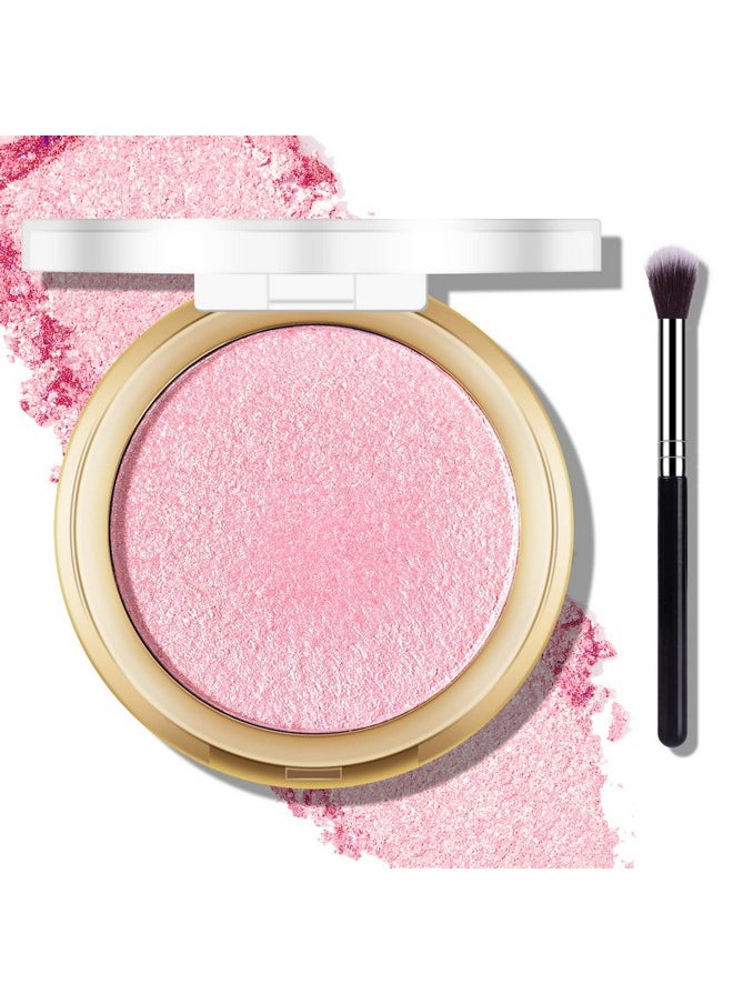 Baked Pink Highlighter Powder Palette, Makeup Highlighter Powder Palette Sheer Shimmering Finish Face Highlighters Makeup Iluminadores De Maquillaje #02 Mermaid Pink