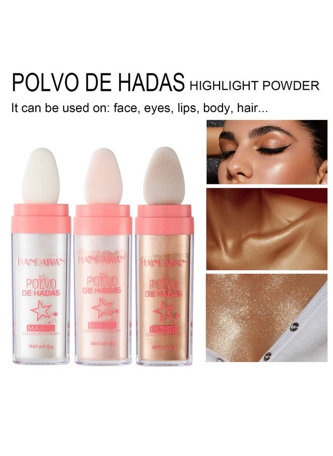 Body Glitter, Fairy Polvo De Hadas Shimmer Face Highlighter Powder & Blush Stick, Instant Glow Luminizer Duo, Glitter Face Hair High Gloss, Sparkle Smudge-Proof Highlighter Stick Party Makeup (#02 Fairy Pink)