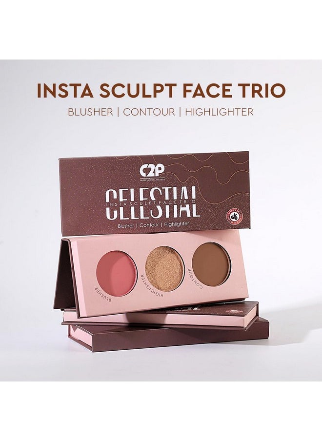 C2P Pro Celestial Insta Sculpt Face Palette For Makeup - Includes Blusher, Contour & Highlighter | Highly Pigmented And Easy To Blend - (Back To L.A,12G)