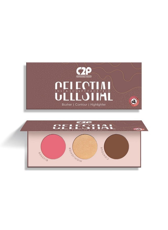 C2P Pro Celestial Insta Sculpt Face Palette For Makeup - Includes Blusher, Contour & Highlighter | Highly Pigmented And Easy To Blend - (Back To L.A,12G)