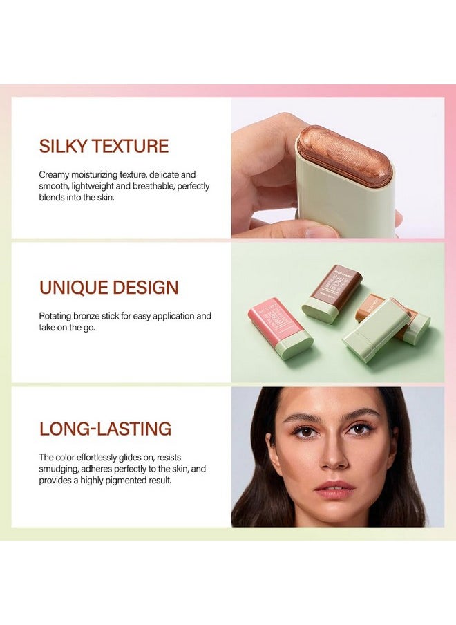 Cream Contour Stick, Face Shimmer Bronzer Stick, Blendable Natural Glow Highlighter Makeup Stick, Multi-Use Tinted Solid Moisturizer Stick,Body Face Illuminator Luminizer,03 Rich Glow