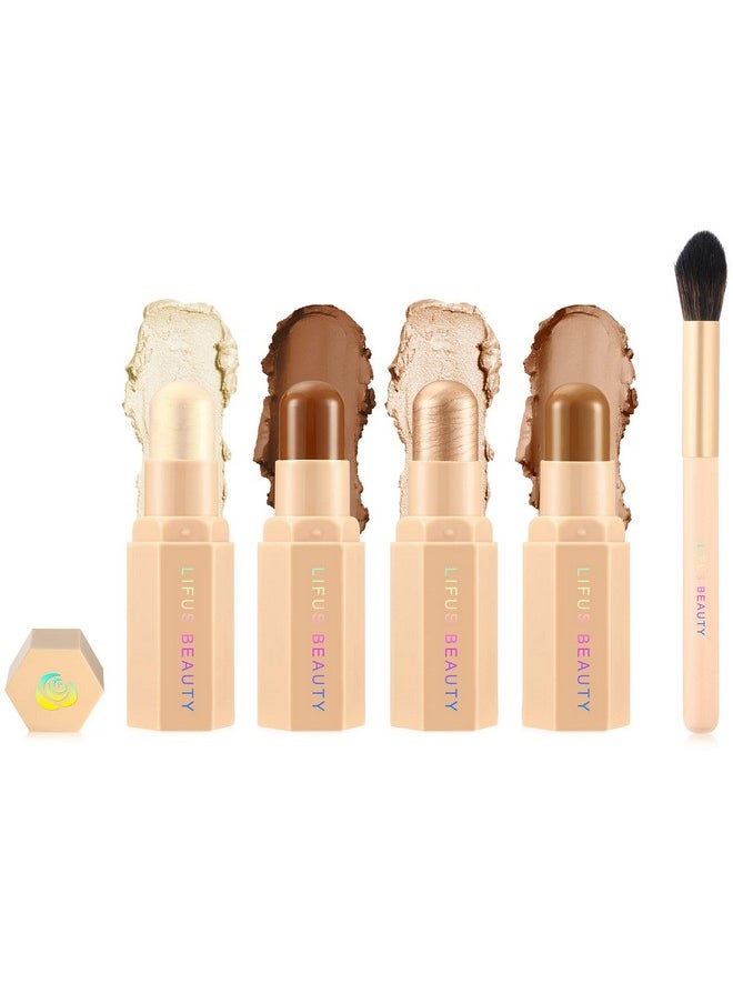 Face Cream Contour Stick Bronzer Stick Highlighter Stick Illuminator Makeup Glow Kit,Long Lasting Highly Piamented Skin Brighten Shadow Contour Bronzer Highlighter Powder Pen Pencil-F2